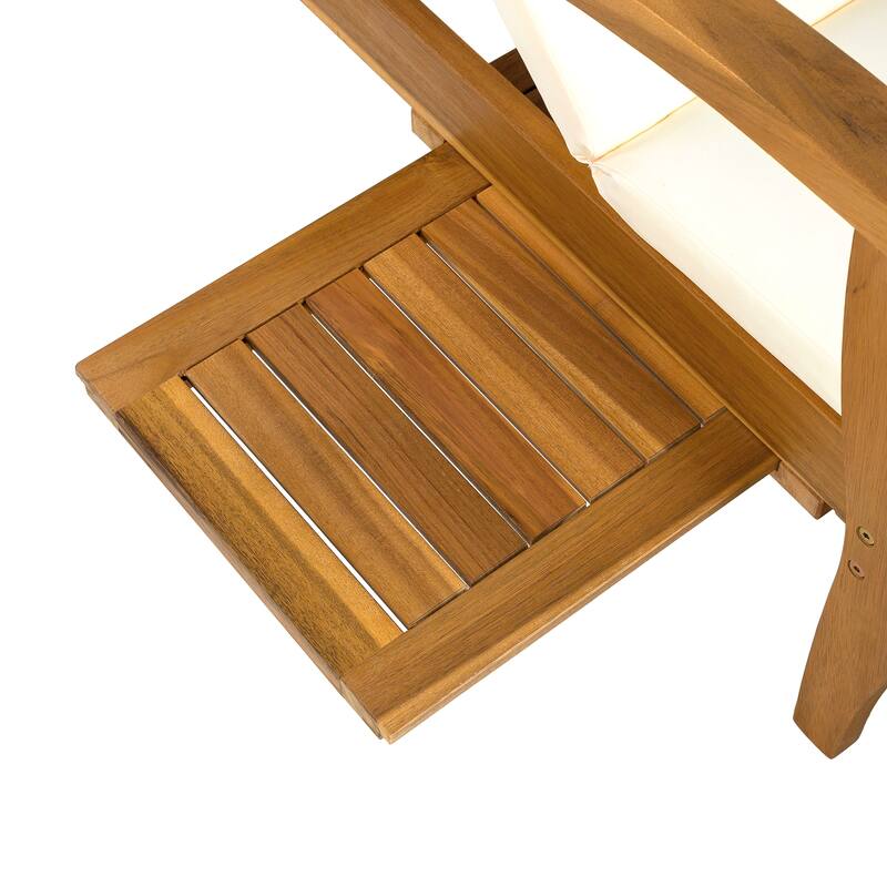 Wood Outdoor Chaise Lounge Chair with Wheels and Cushion, Adjustable Backrest for Patio Garden Poolside