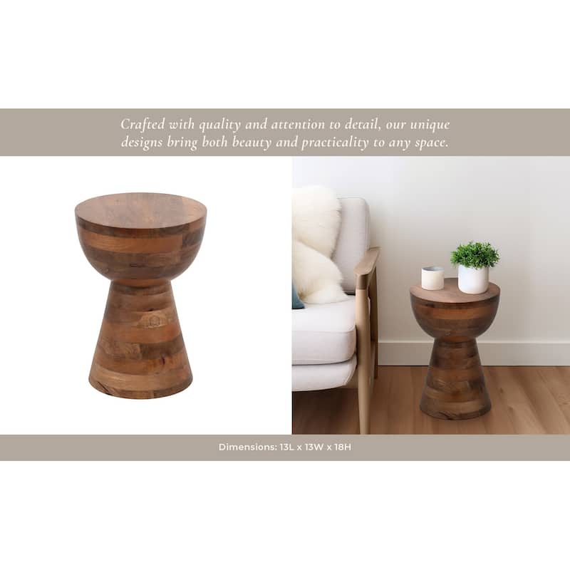 Sagebrook Home Accent Table Wood Mango MDF Round Top Tapered Base 13x13x18 Inches Brown Polished Finish Brown Wood