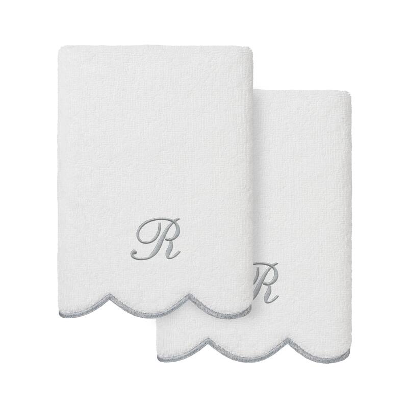 Authentic Hotel and Spa 100% Turkish Cotton Grey ADORNIA Scallop Personalized 2 Piece Hand Towel Set - 2 Hand Towels - R