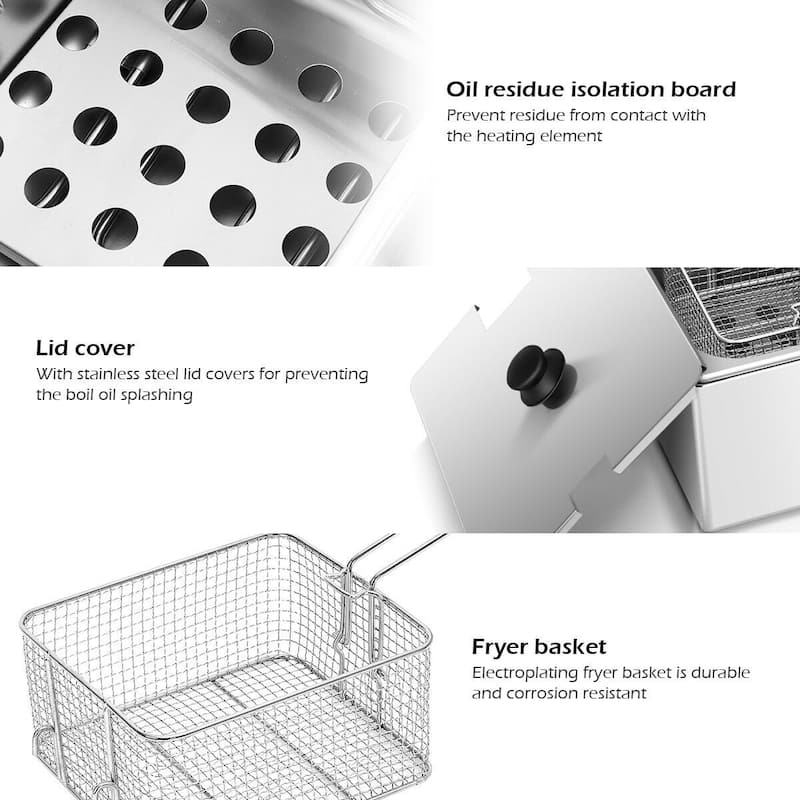 Double Electric Fryer 12.8QT Stainless Steel Dual Tank Commercial Home Use - 23.5" x 17" x 11.5"
