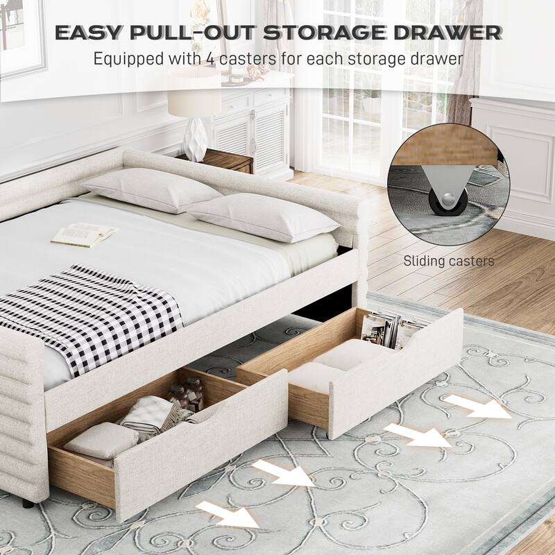 Ouyessir Modern Upholstered Tufted Daybed with Trundle & Drawers