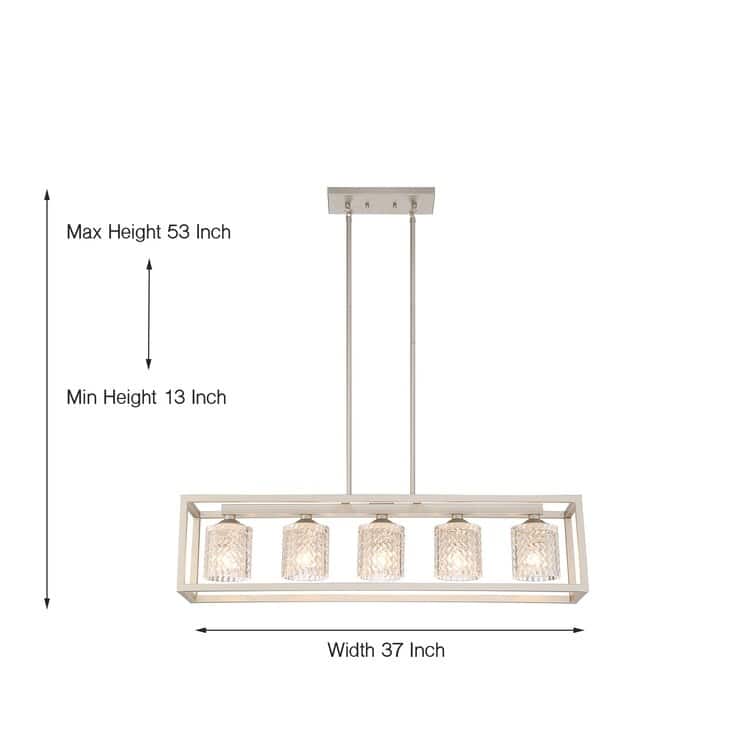 Modern Glam 5-light 37in Kitchen Island Lights Crystal Rectangle Chandelier