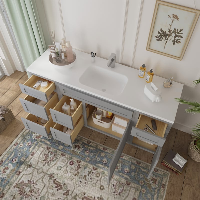 Vanity Art 66" Oak Freestanding Bathroom Vanity Cabinet without Top