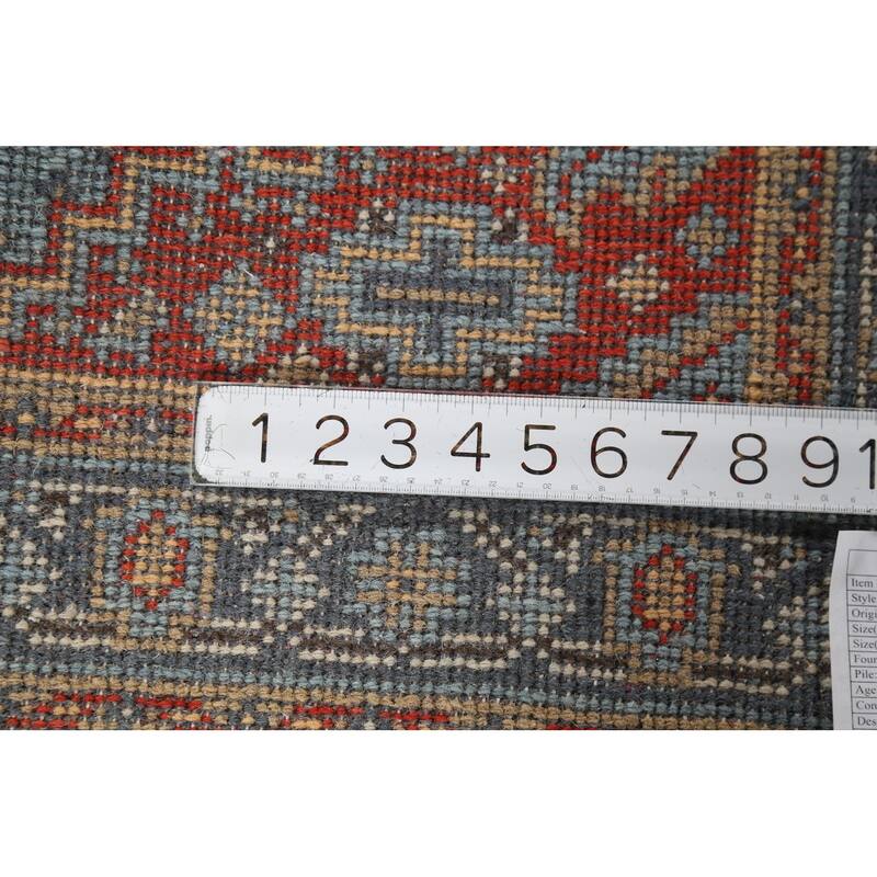 Light Blue Geometric Viss Indian Accent Rug Hand-Knotted Wool Carpet - 3'0"x 5'0"