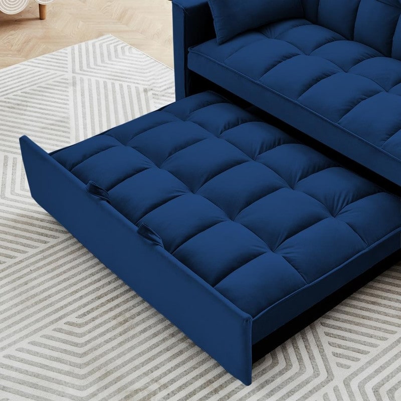 55" Modern Velvet Convertible Sleeper Sofa Bed Couch w/Pull Out Bed,Pillows and Side Pockets