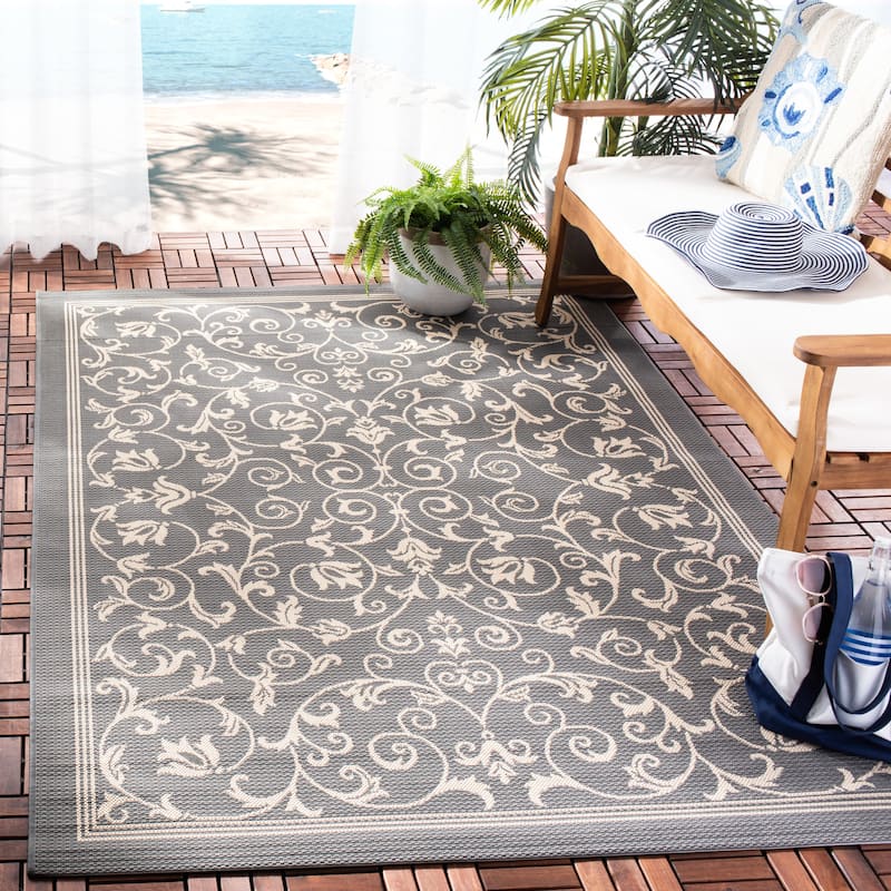 SAFAVIEH Courtyard Clarine Indoor/ Outdoor Waterproof Patio Backyard Rug - 2'7" x 5' - Grey/Natural