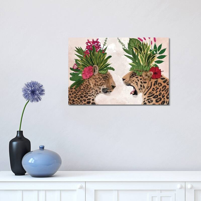 iCanvas "Hot House Leopards, Pair, Pink Green" by Fab Funky Canvas Print - 12x18x1.5