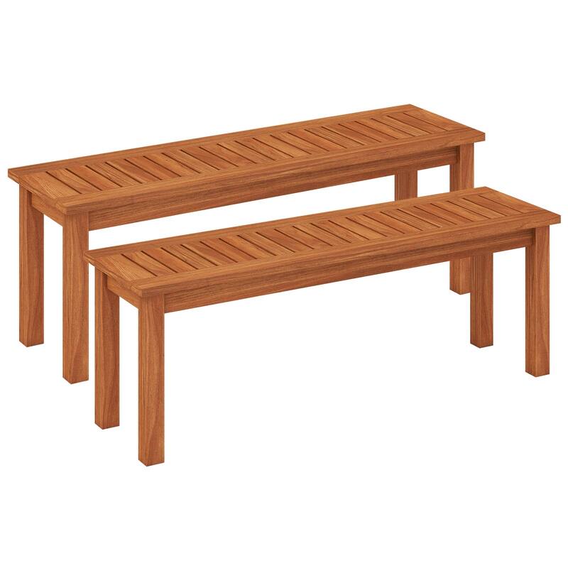 Costway 1/2 PCS 2-Person Outdoor Wood Bench with Slatted Seat, Front - See Details - 2 PCS