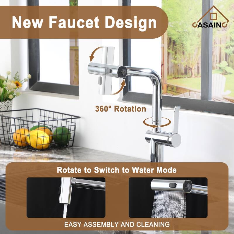 Single Handle Pull Down Sprayer Kitchen Faucet with Motion Sense Wave, Power Boost