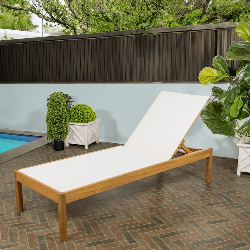 Leo 77.56"x26.38" Modern Minimalist Adjustable Acacia Wood Chaise Outdoor Lounge Chair, Natural by JONATHAN Y