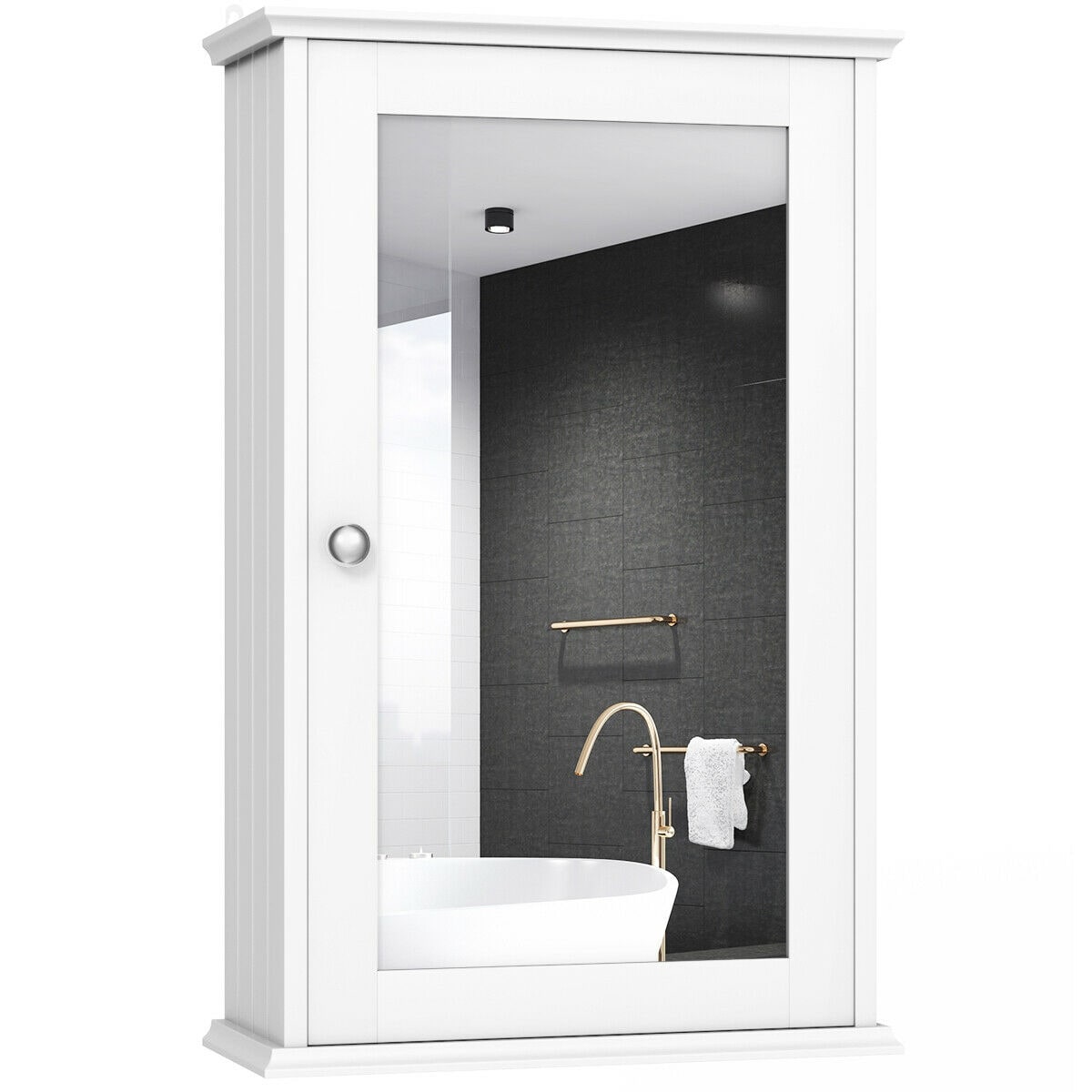 Costway New Bathroom Wall Cabinet Single Mirror Door Cupboard Bathroom Wall Cabinet Single Mirror