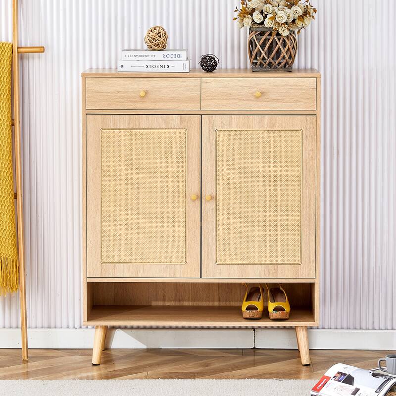 Modern minimalist Storage Cabinet, Japanese rattan shoe Cabinet, bed top Cabinet, small home furniture. - Natural