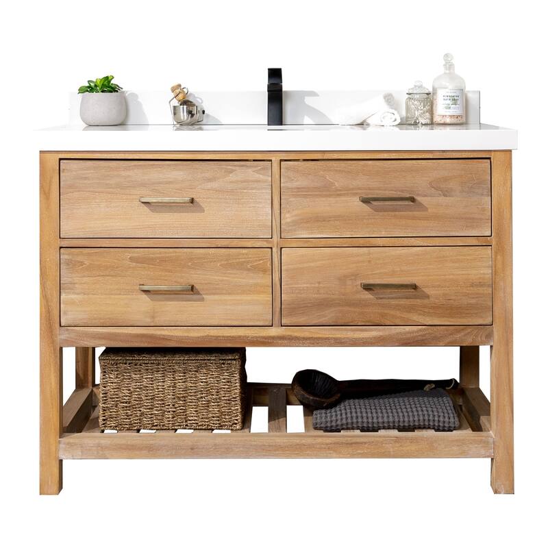 Willow Collections 48 in. W x 22 in. D Parker Solid Teak Single Sink Bathroom Vanity with Countertop