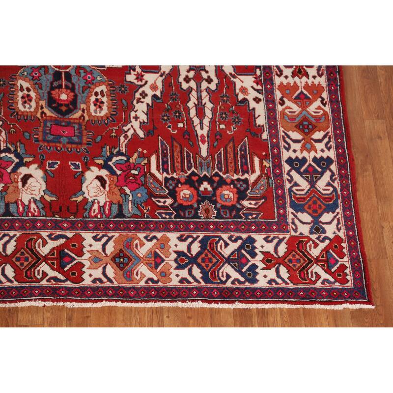Hand Knotted Oriental 100% Wool Carpet Traditional Geometric Red Tabriz Area Rug - 10' 7'' X 7' 3''
