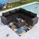preview thumbnail 30 of 99, Outdoor Patio Furniture Set, All Weather PE Wicker Sectional Conversion Sofa set with Firepit(Optional) 6Pcs - Black