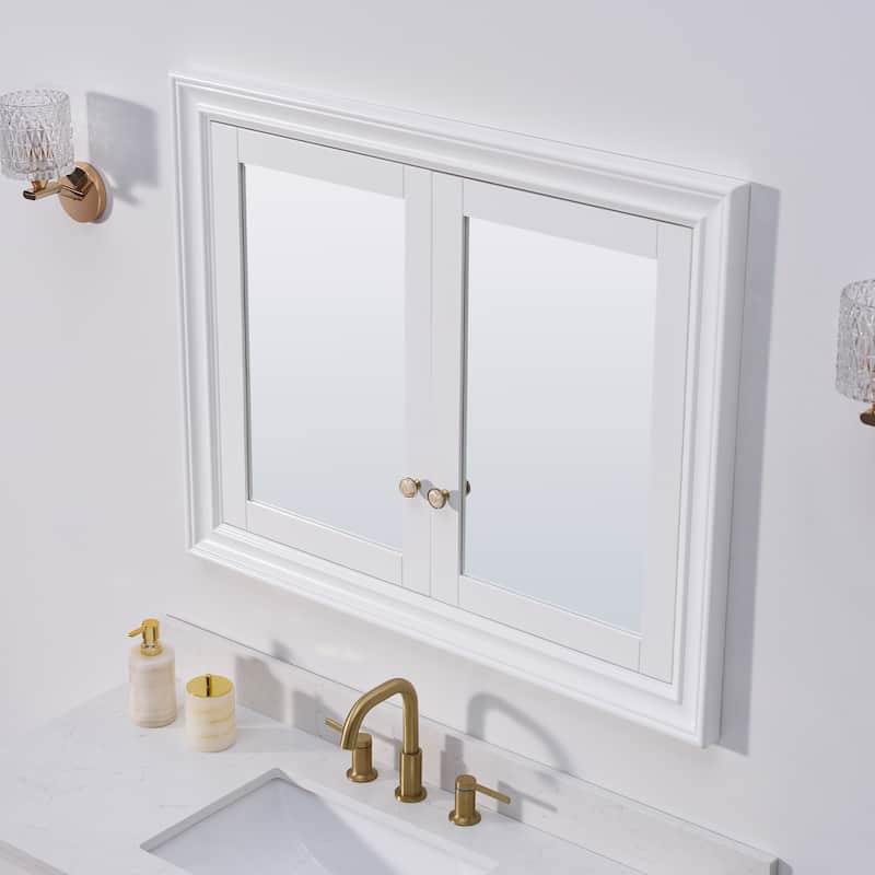 32''H Recessed Mount Solid Wood Framed Medicine Cabinet With Mirror and Shelves