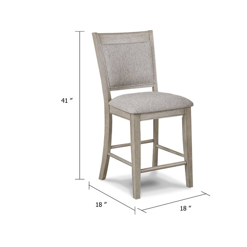 Filu Counter Height Chair Set of 2, White Oak Wood, Light Gray Fabric