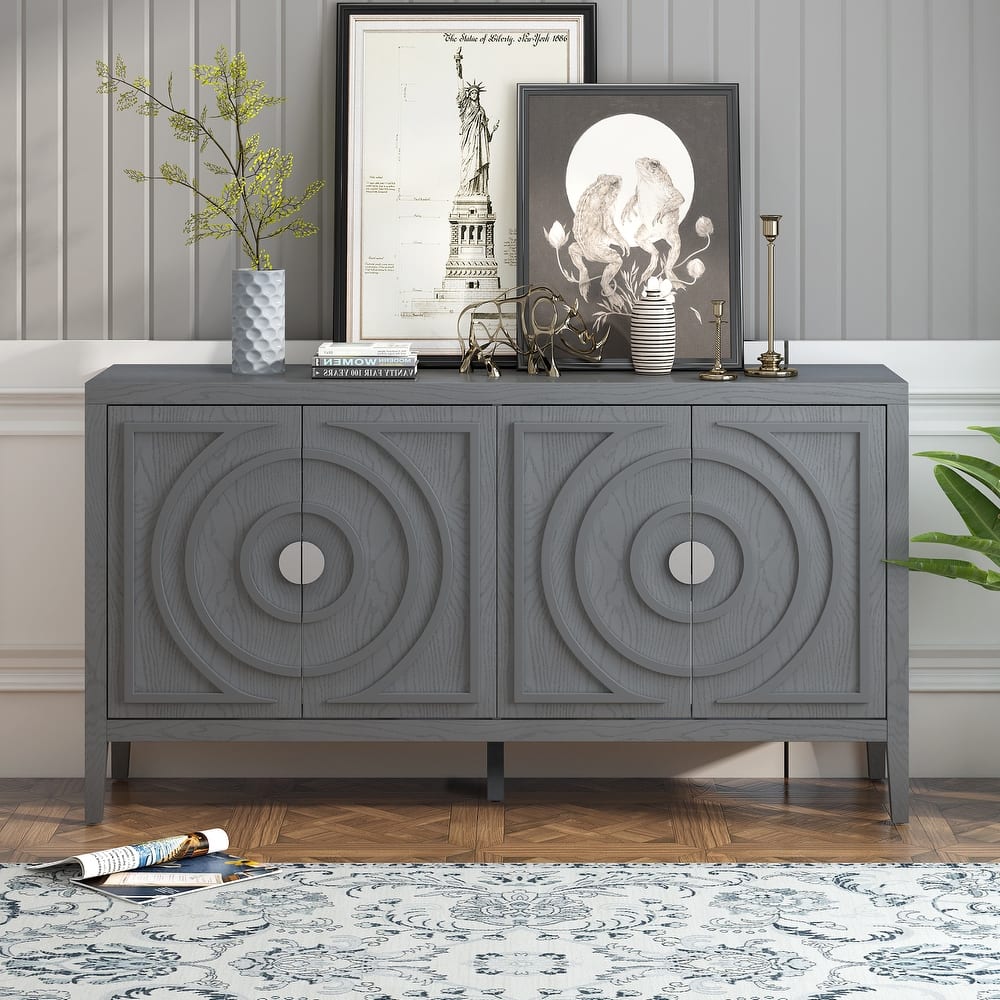 Retro Circular Groove Design Sideboard with Round Metal Door Handle