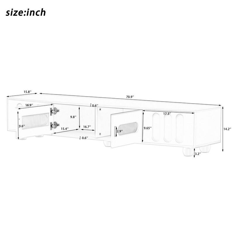 Modern TV Stand for TVs up to 80 Inches, Entertainment Center with Glass Door and 2 Drawers, Wood Long Storage Cabinet