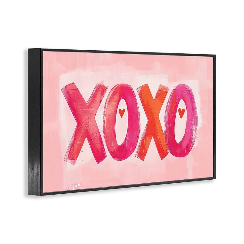 Stupell Pink XOXO with Hearts Framed Giclee Art Design By LSR Design Studio
