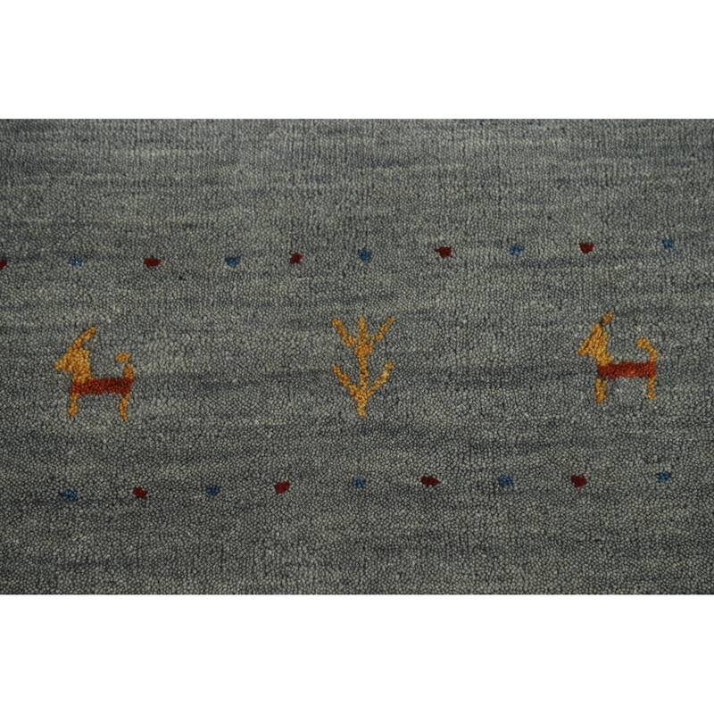 Gray Tribal Gabbeh Indian Area Rug Handmade Wool Carpet - 5'5" x 7'9"