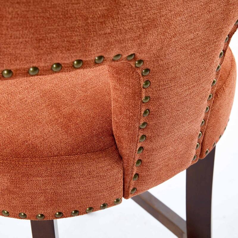 Counter Height Bar Stools Set of 2, Farmhouse Linen Fabric Upholstered Accent Chair Curved Backrest with Copper Nails around