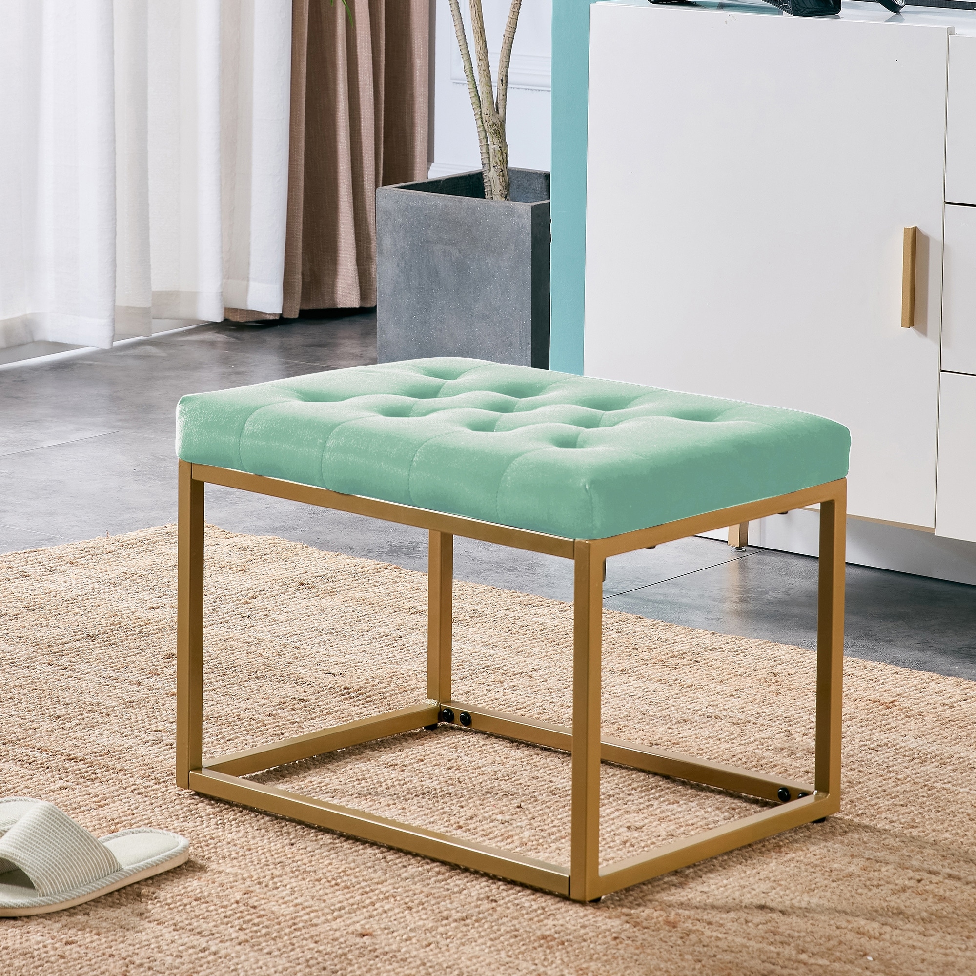 Velvet Shoe Changing Stool Footstool Square Vanity Chair Sofa