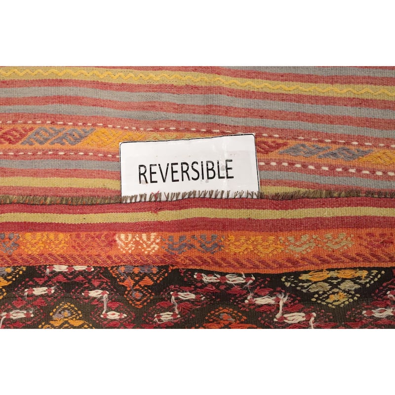 Hand Woven Oriental 100% Wool Carpet Southwestern Tribal Multi-Colored Kilim Area Rug - 11' 2'' X 5' 9''
