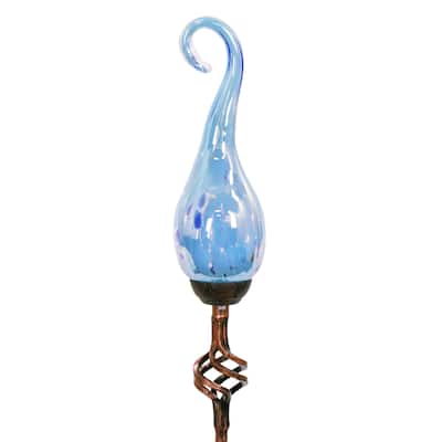 Exhart Solar Hand Blown Pearlized Glass Spiral Flame Garden Stake with Metal Finial Detail, 36 Inch