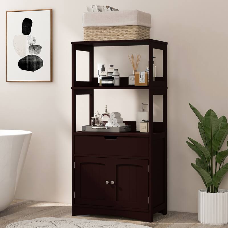 Gymax Bathroom Storage Cabinet w/Drawer Shelf Cupboard Floor Cabinet - See Details