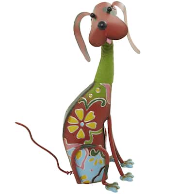 Metal Dog Indoor Outdoor Decorative Garden Sculpture with Floral Pattern - Multi Colored - Roche River Decor