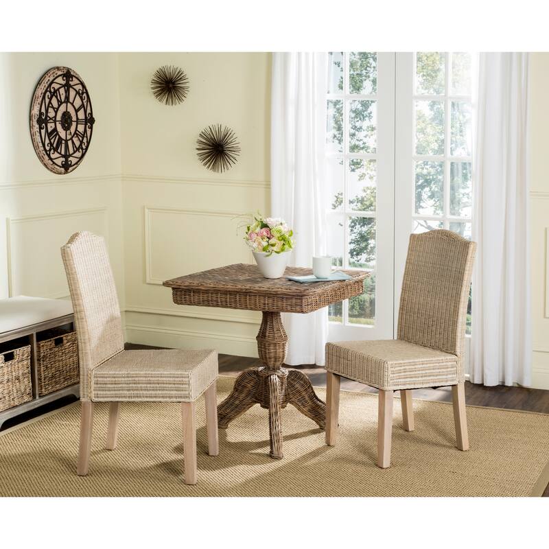 SAFAVIEH Margreet Grey Wicker Dining Chair (Set of 2) - 17.3" x 22" x 38.5" - 17"Wx22"Dx39"H - White Washed