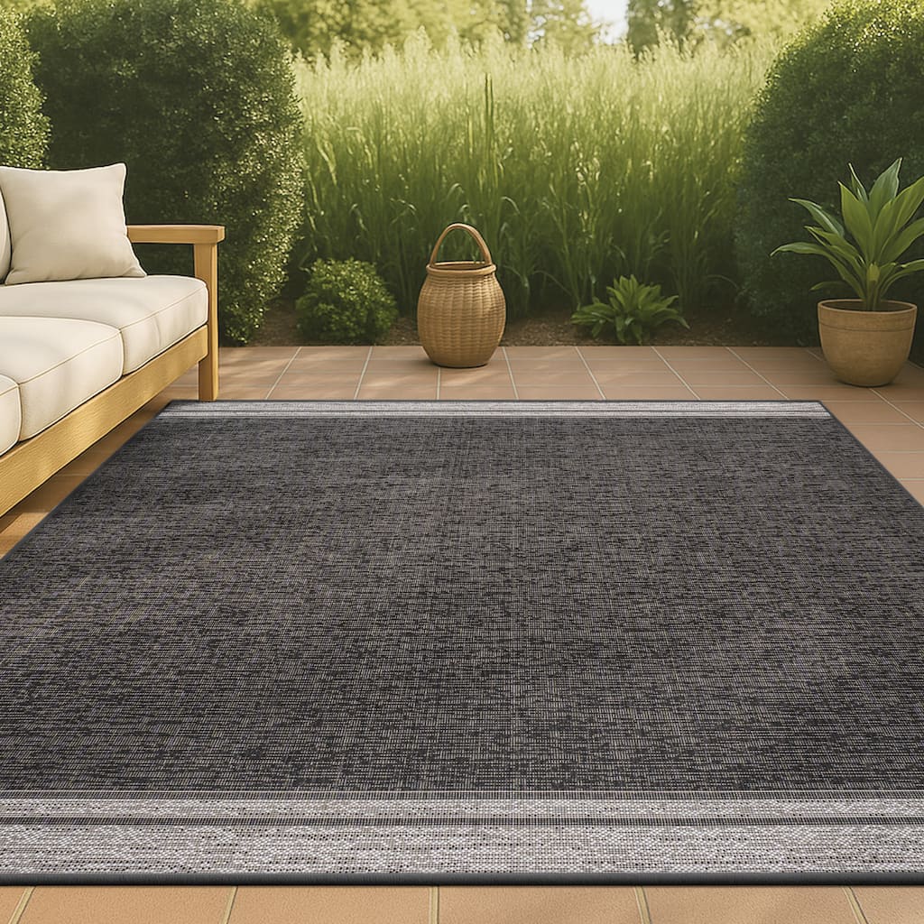 JONATHAN Y Darcy Modern Minimalist Mingled Solid Black/Cream Indoor/Outdoor Area Rug