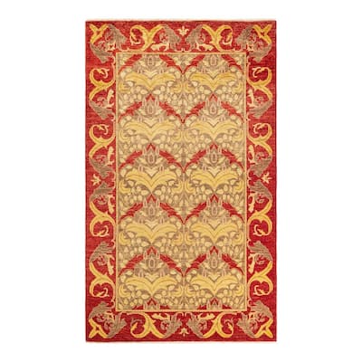 Overton Hand Knotted Wool Vintage Inspired Modern Contemporary Arts & Crafts Green Area Rug - 4' 10" x 8' 3"