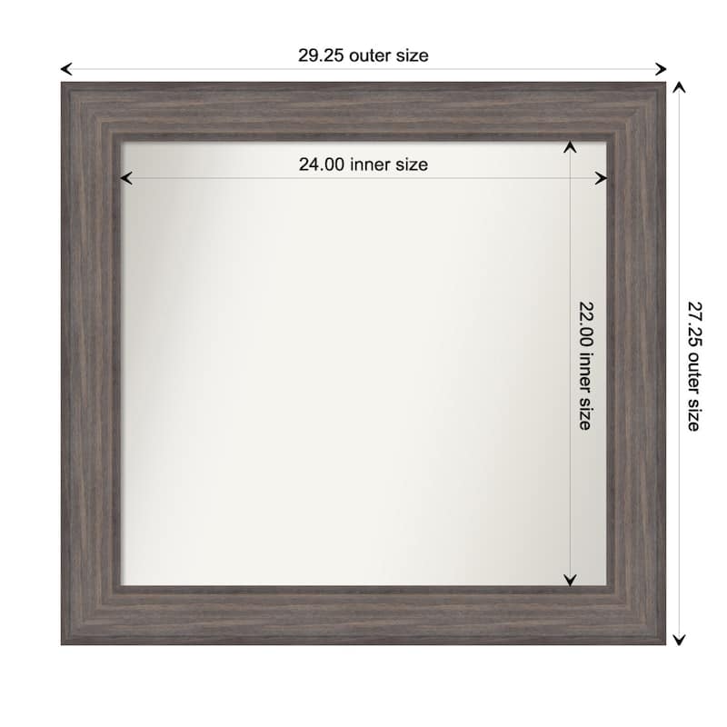 Country Barnwood Framed Non-Beveled Custom Wall Mirror, Bathroom Vanity Mirror - Outer Size: 29.25 x 27.25
