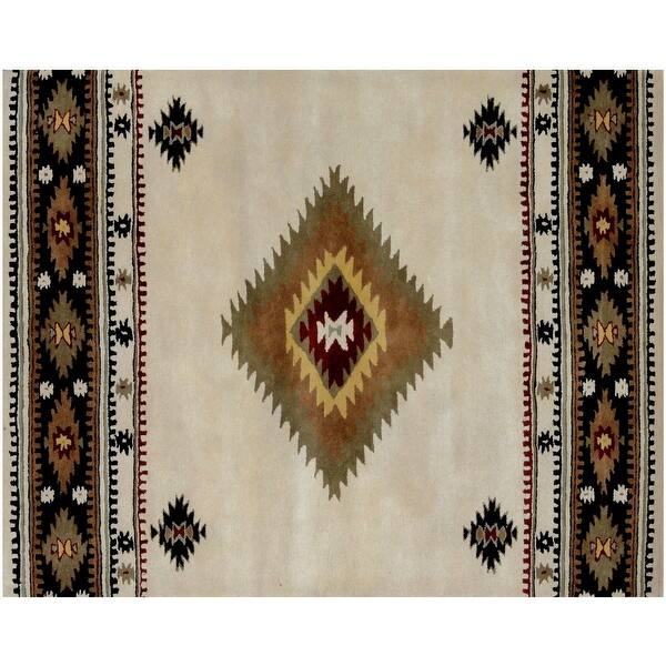 5' x 8' Ivory and Black Southwestern Hand Tufted Non Skid Area Rug 5' x 8' Ivory and Black Southwestern Hand Tufted Non Skid Area Rug