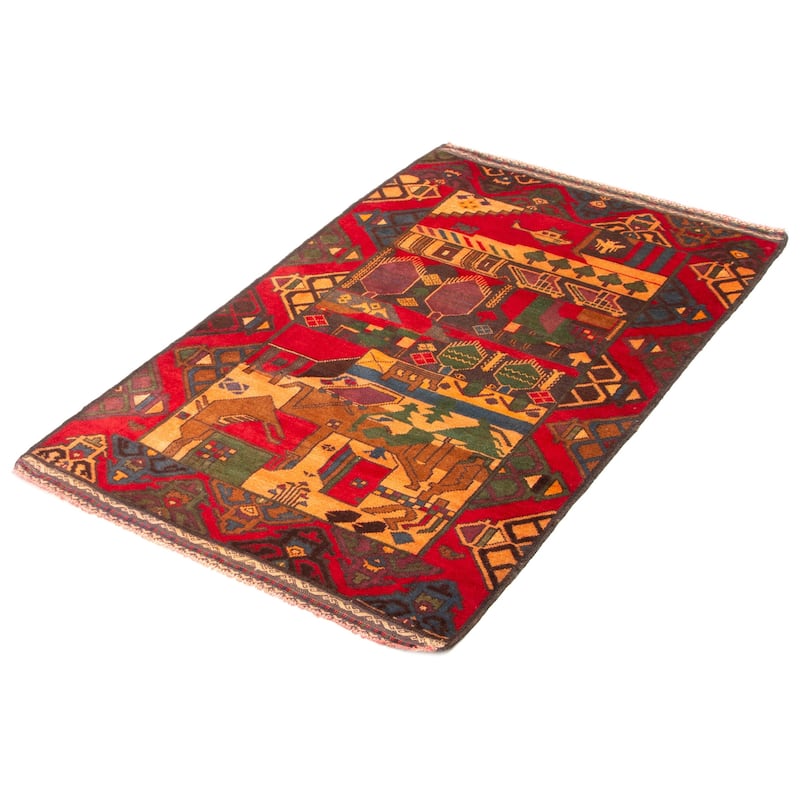 ECARPETGALLERY Hand-knotted Baluch Red Wool Rug - 3'7 x 6'3