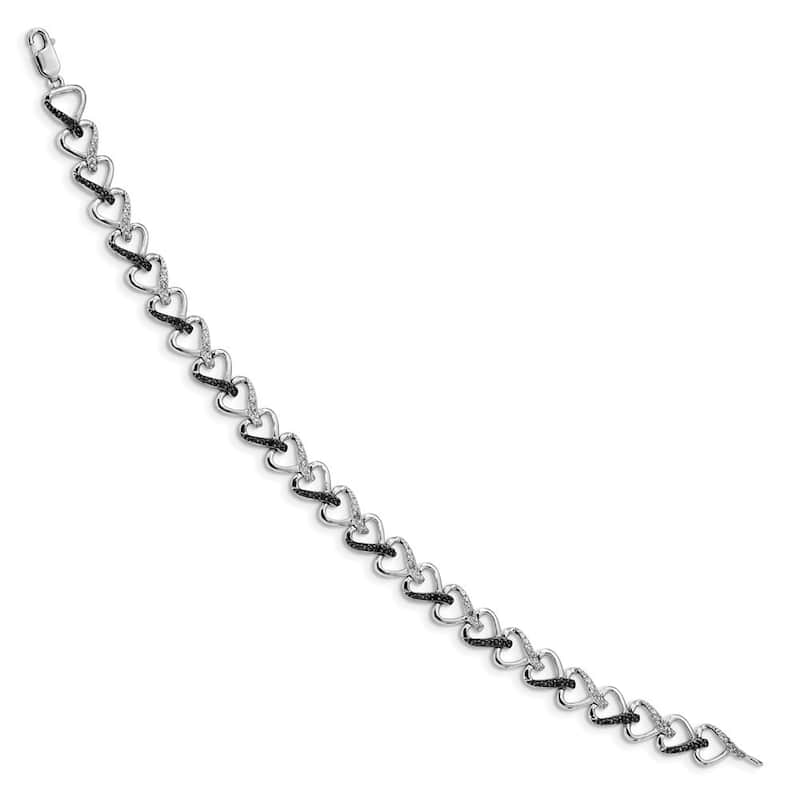 Curata 925 Sterling Silver Lobster Claw Closure Black and White Diamond Bracelet