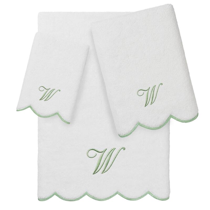 Authentic Hotel and Spa 100% Turkish Cotton Green ADORNIA Scallop Personalized 3 Piece Towel Set - 3 Piece Set - W