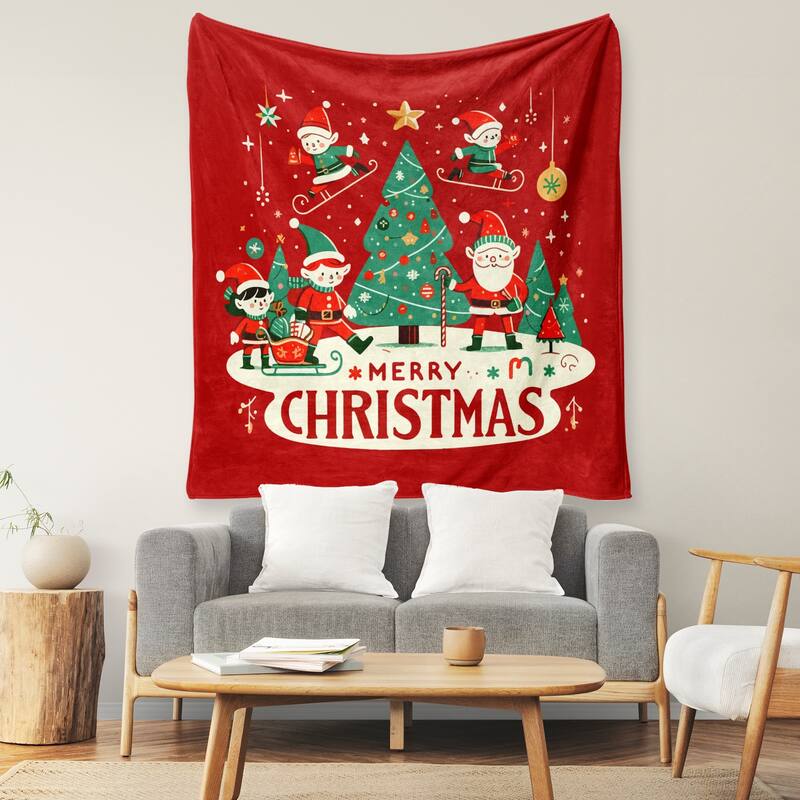 Christmas Prints Fleece Blanket Holiday Theme Fuzzy Warm and Cozy Throw Blanket