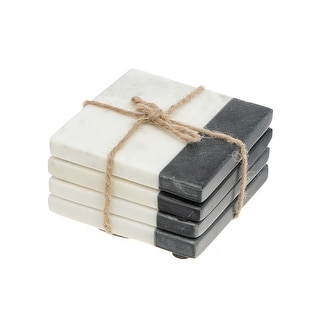Set Of 4 White And Black Marble Square Coasters