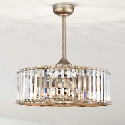 Pereder 26-inch Antique Silver 6 Lights 3 Blades Lighted Ceiling Fan with Remote