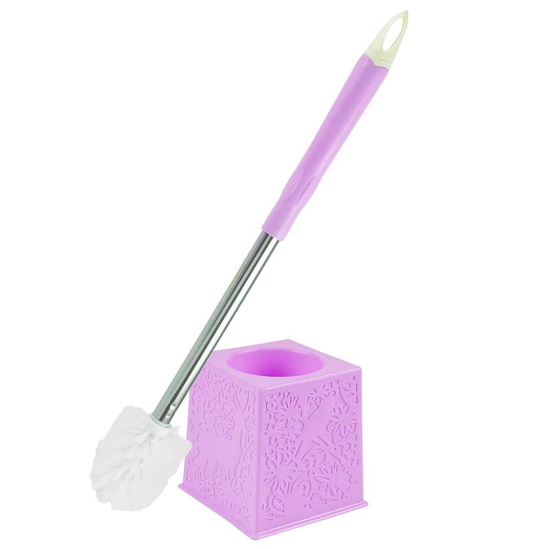 Purple Large Strong Stiff Bristles Toilet Bowl Brush Scrub Holder Set