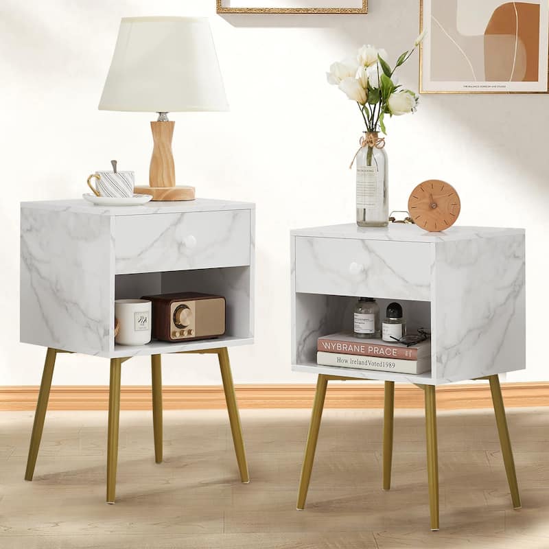 VECELO Upholstered Bedroom Set Upholstered Bed Frame with Nightstand Set of 2