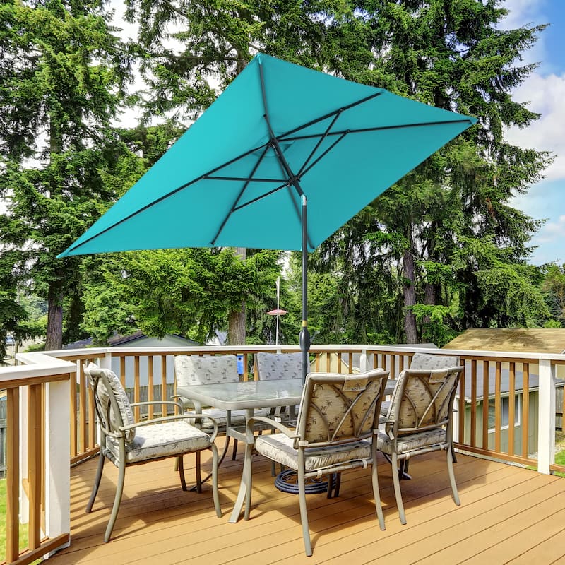 BONOSUKI Aluminum 10 x 6.5ft Patio Market Umbrella,Tilt and Crank - Lake Blue
