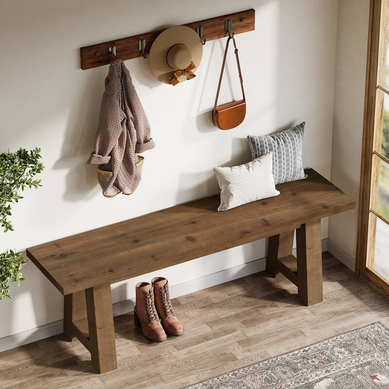 55" Solid Wood Bench for Entryway, Dining Room, Hallway