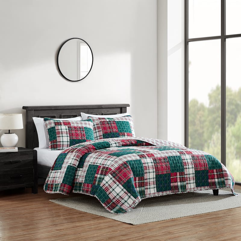 Nautica Emmet Patchwork Red Cotton Reversible Quilt Set