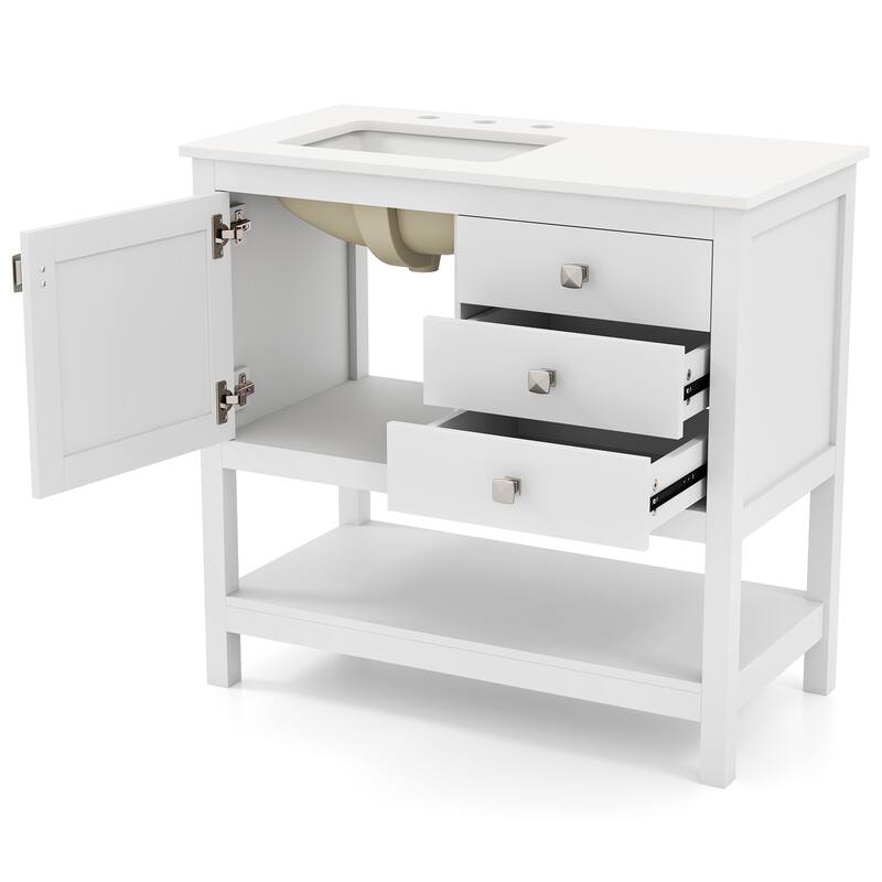 Gymax Bathroom Vanity Unit w/ Basin w/ Extra Wide Granite Countertop