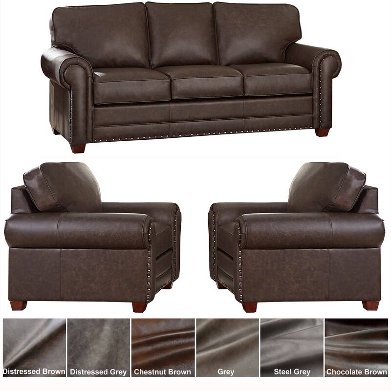 Made in USA Raval Top Grain Leather Sofa and Two Chairs Set