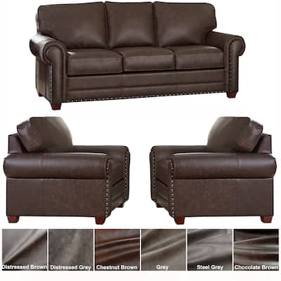 Made in USA Raval Top Grain Leather Sofa and Two Chairs Set
